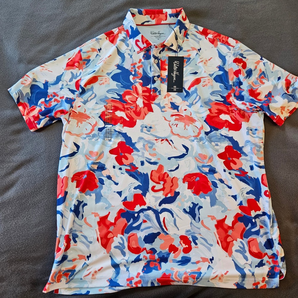 Walter Hagen Mens XL Performance 11 Golf Polo‎ Shirt Florals Red white Stretch - Picture 2 of 6
